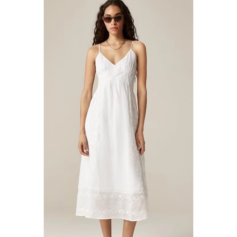 J.Crew Embroidered midi dress in ramie white‎ midi boho cottage Women's 12
